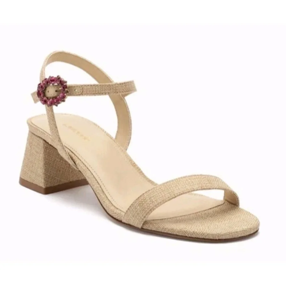 Larroude Selena 45MM Raffia Block-Heel Sandals Size 7